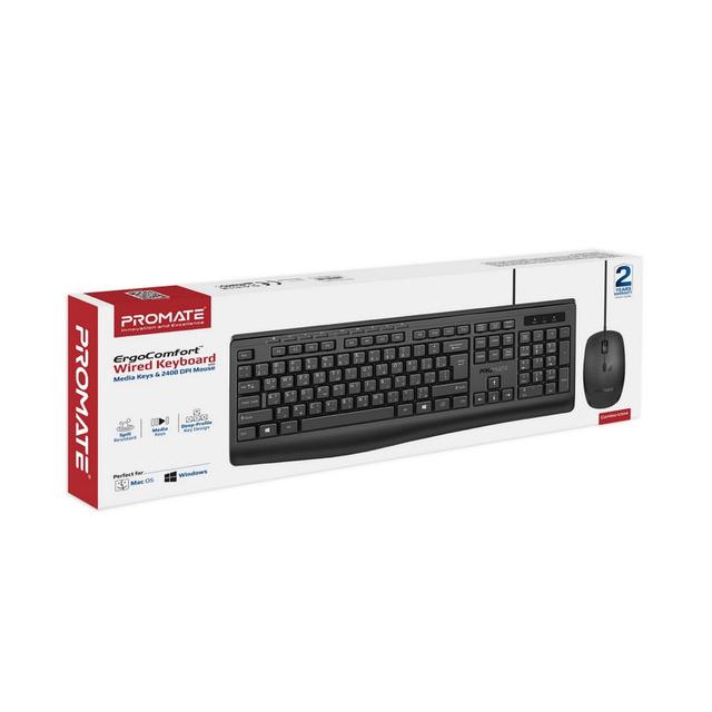 ماوس وكيبورد عربي انجليزي 2400 دي بي اي ErgoComfort Wired Keyboard with Media Keys and 2400 DPI Mouse