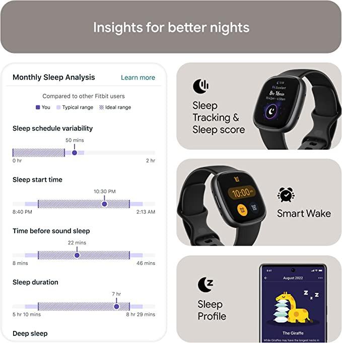 ساعة رياضية ذكية فيت بيت 4 أسود Fitbit Versa 4 Fitness Wristband with Heart Rate Tracker