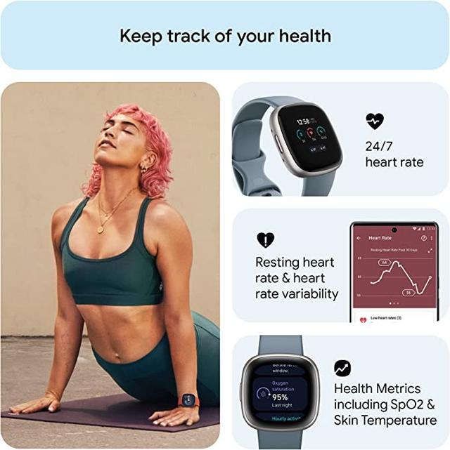 ساعة رياضية ذكية فيت بيت 4 أسود Fitbit Versa 4 Fitness Wristband with Heart Rate Tracker - SW1hZ2U6MTM3MDEwNg==