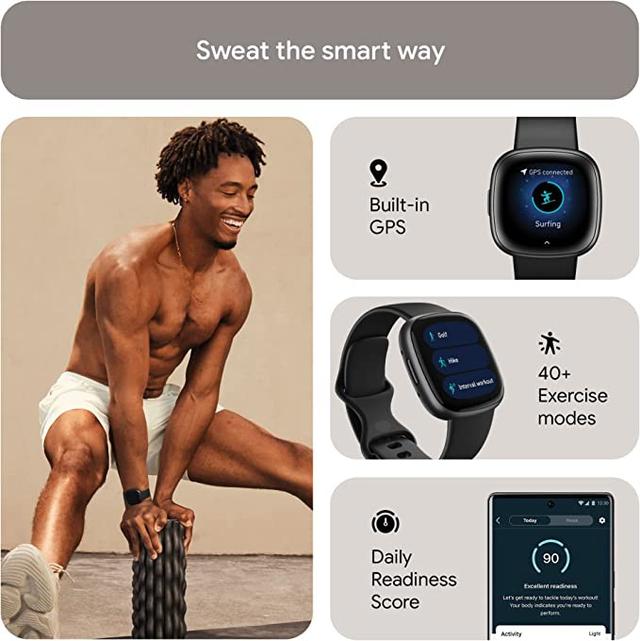 Fitbit Versa 4 Fitness Wristband with Heart Rate Tracker - Black/Graphite [ FB523BKBK ] - SW1hZ2U6MTM3MDExMg==