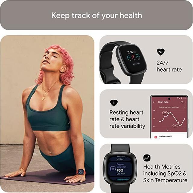 ساعة رياضية ذكية فيت بيت 4 أسود Fitbit Versa 4 Fitness Wristband with Heart Rate Tracker