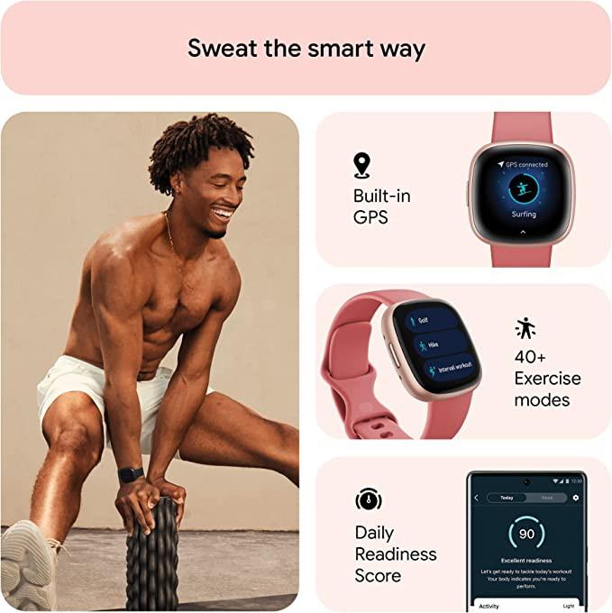 Fitbit Versa 4 Fitness Wristband with Heart Rate Tracker - Pink Sand/Copper Rose [ FB523RGRW ]