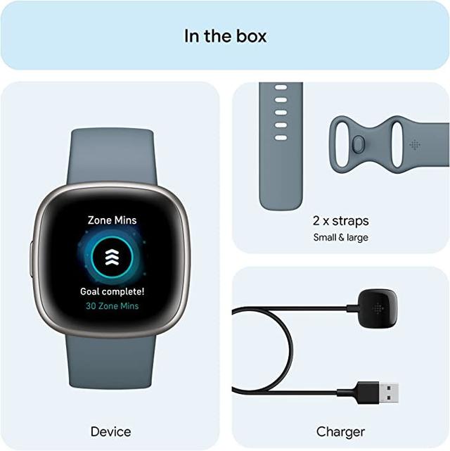 Fitbit Versa 4 Fitness Wristband with Heart Rate Tracker - Waterfall Blue/Platinum [ FB523SRAG ] - SW1hZ2U6MTM3MDEyNw==