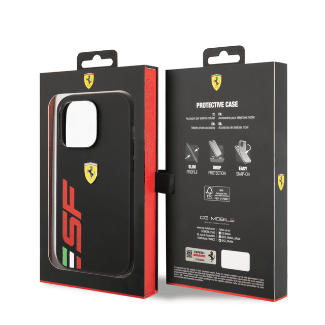 كفر ايفون 14 برو جلد صلب فيراري بيج اس اف أسود Ferrari Leather Printed Big SF Logo Hard Case - SW1hZ2U6MTM2ODc2NQ==