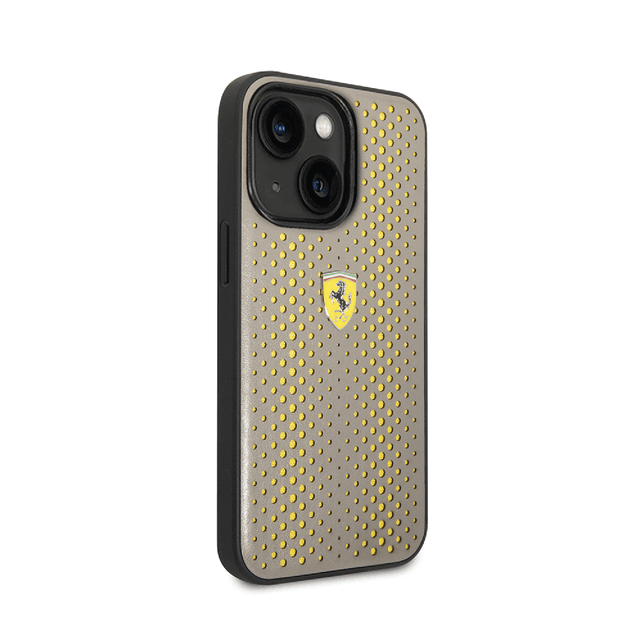 كفر ايفون 14 بلس جلد مع ارضية نايلون فيراري أصفر Ferrari PU Leather Perforated Case With Nylon Base - SW1hZ2U6MTM3MDAwNg==