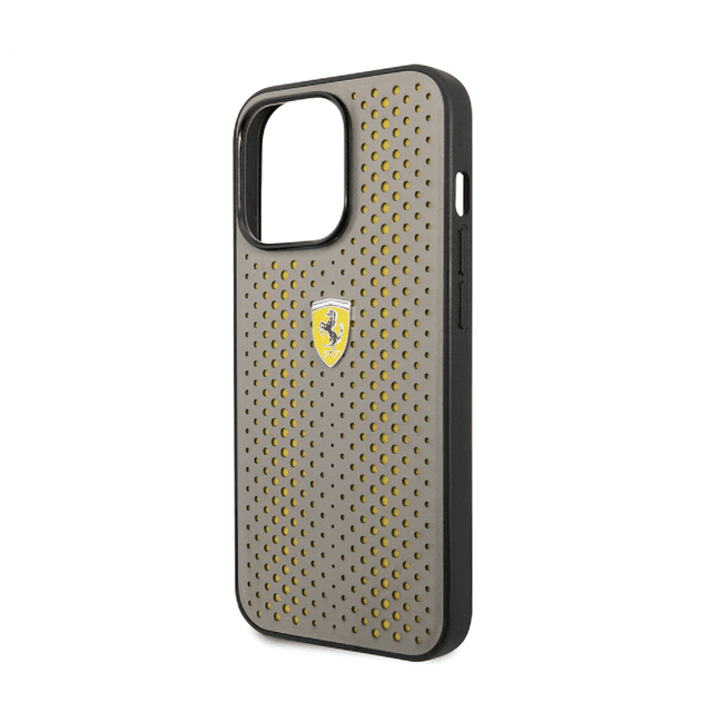 كفر ايفون 14 بلس جلد مع ارضية نايلون فيراري أصفر Ferrari PU Leather Perforated Case With Nylon Base - SW1hZ2U6MTM3MDAwOA==