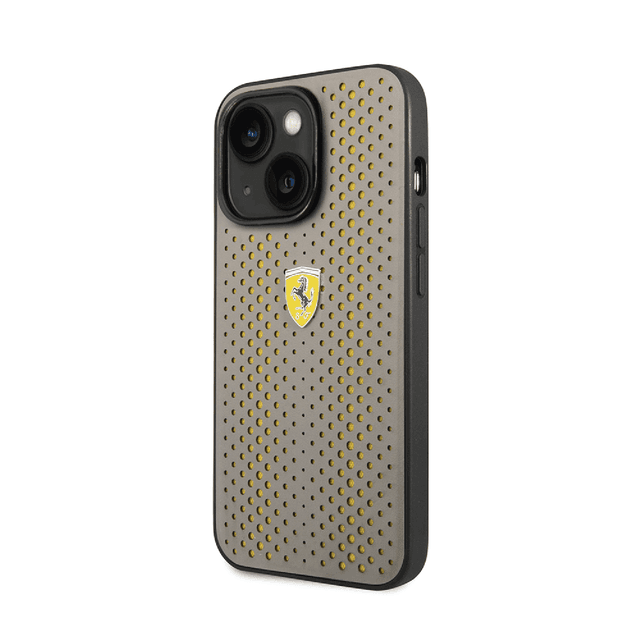 كفر ايفون 14 بلس جلد مع ارضية نايلون فيراري أصفر Ferrari PU Leather Perforated Case With Nylon Base - SW1hZ2U6MTM3MDAxMA==