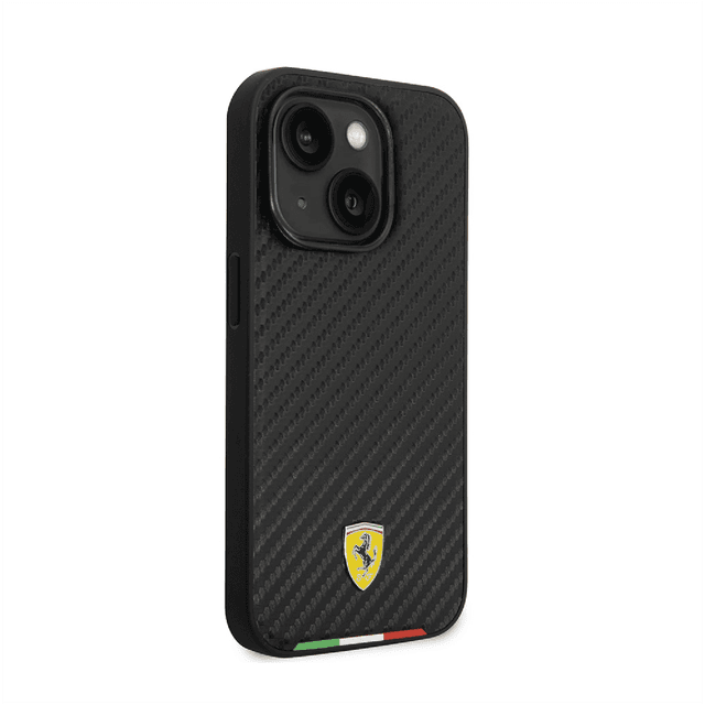 كفر ايفون 14 بلس صلب بولي يوثرين فيراري علم إيطاليا أسود Ferrari Hard Case PU Carbon Effect & Italian Flag Line