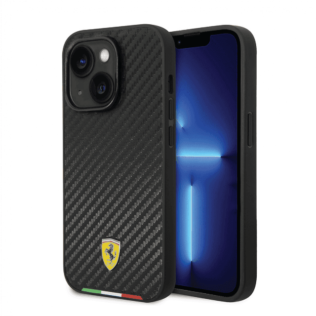 كفر ايفون 14 بلس صلب بولي يوثرين فيراري علم إيطاليا أسود Ferrari Hard Case PU Carbon Effect & Italian Flag Line - SW1hZ2U6MTM3MDAzOQ==