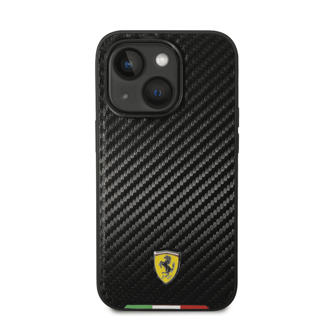 كفر ايفون 14 بلس صلب بولي يوثرين فيراري علم إيطاليا أسود Ferrari Hard Case PU Carbon Effect & Italian Flag Line - SW1hZ2U6MTM3MDA0MQ==