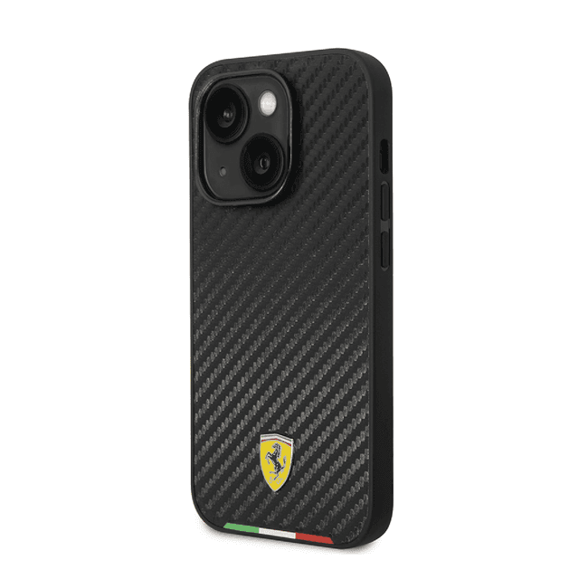كفر ايفون 14 بلس صلب بولي يوثرين فيراري علم إيطاليا أسود Ferrari Hard Case PU Carbon Effect & Italian Flag Line