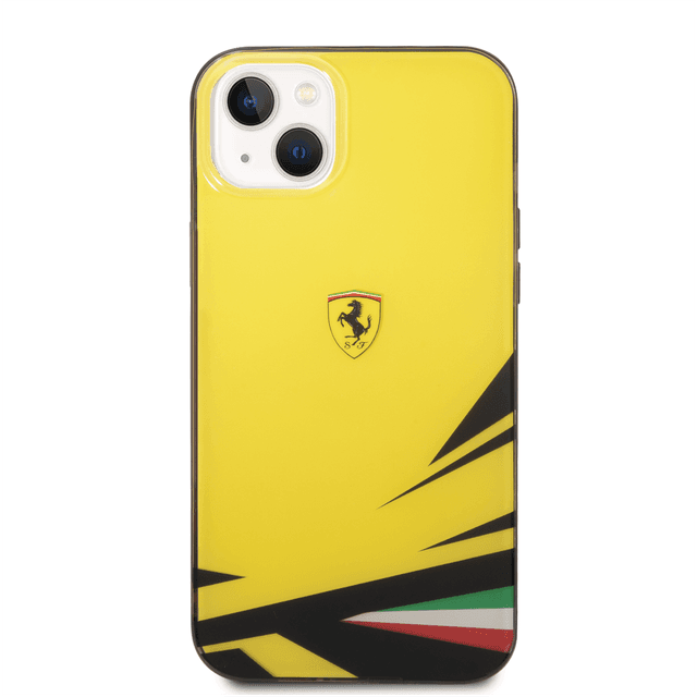 كفر ايفون 14 بلس بولي كربون وسيلكون طباعة مزدوجة فيراري أصفر Ferrari PC/TPU Case With Double Layer Grass Print