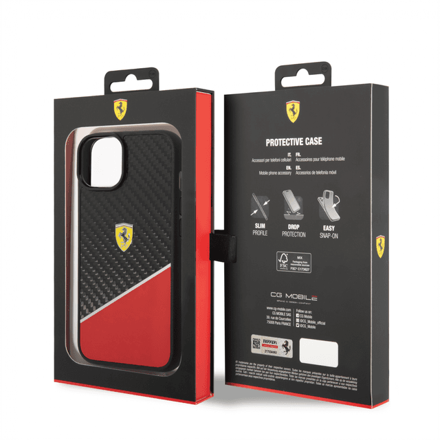كفر ايفون 14 كربون وبولي كربون فيراري بايماتريال أسود Ferrari Bimaterial Carbon Case & Polycarbonate