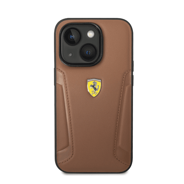 كفر ايفون 14 جلد فيراري بني Ferrari Leather Case With Hot Stamped Sides