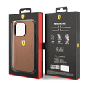 كفر ايفون 14 جلد فيراري بني Ferrari Leather Case With Hot Stamped Sides