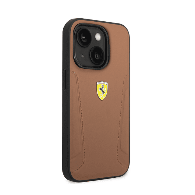 كفر ايفون 14 جلد فيراري بني Ferrari Leather Case With Hot Stamped Sides