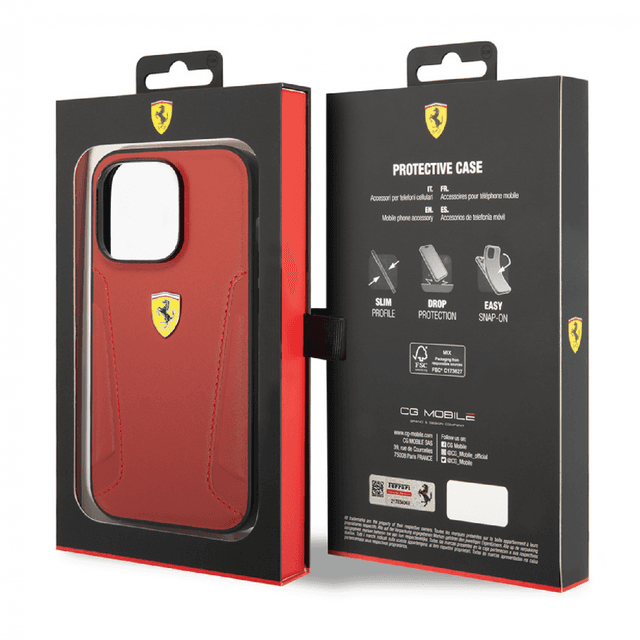 كفر ايفون 14 جلد فيراري أحمر Ferrari Leather Case With Hot Stamped Sides