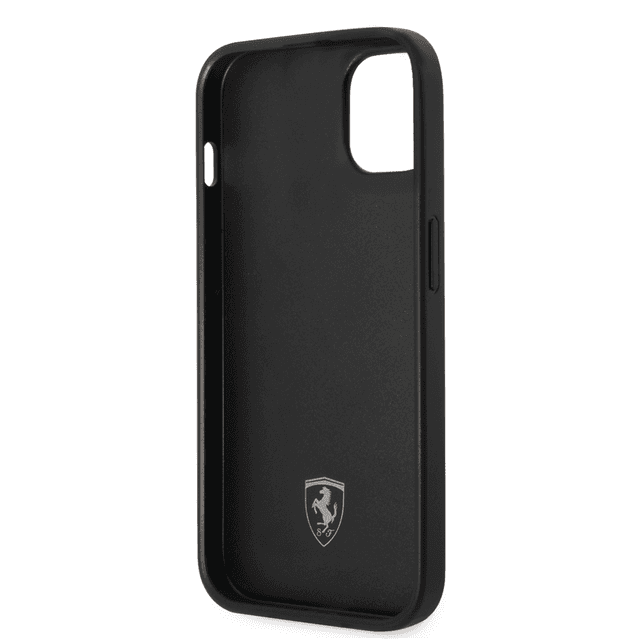 Ferrari Leather Case With Embossed Stripes & Yellow Shield Logo For iPhone 14 - Black [ FEHCP14SRMIK ] - SW1hZ2U6MTM2NzY1Ng==