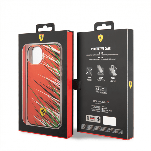 كفر ايفون 14 بولي كربون وسيلكون طباعة مزدوجة فيراري أحمر Ferrari PC/TPU Case With Double Layer Grass Print