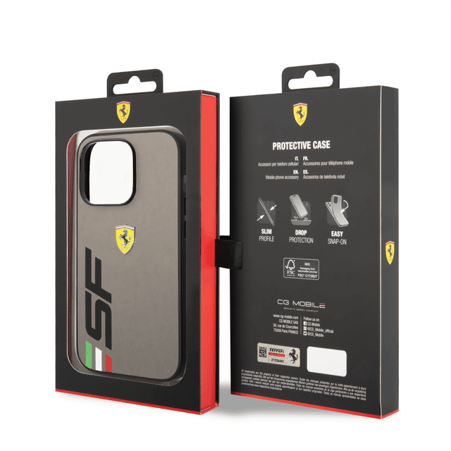 كفر ايفون 14 برو ماكس جلد صلب فيراري بيج اس اف رمادي Ferrari Leather Printed Big SF Logo Hard Case - SW1hZ2U6MTM2OTQzOA==