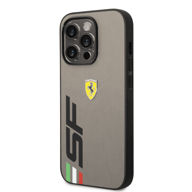 كفر ايفون 14 برو ماكس جلد صلب فيراري بيج اس اف رمادي Ferrari Leather Printed Big SF Logo Hard Case - SW1hZ2U6MTM2OTQ0MA==