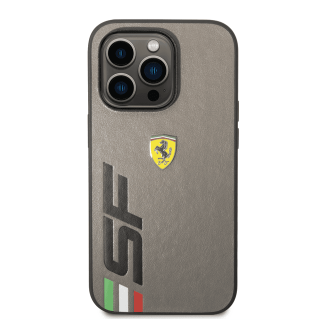 كفر ايفون 14 برو ماكس جلد صلب فيراري بيج اس اف رمادي Ferrari Leather Printed Big SF Logo Hard Case - SW1hZ2U6MTM2OTQ0NA==