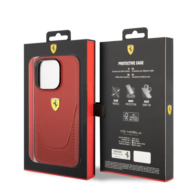 Ferrari Leather Vici Perforated Hard Case for iPhone 14 Pro Max - Red [ FEHCP14XRVIR ] - SW1hZ2U6MTM2OTM0MA==