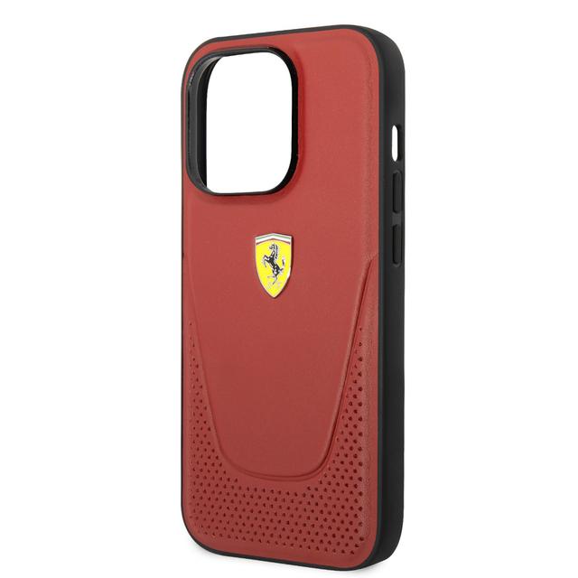 Ferrari Leather Vici Perforated Hard Case for iPhone 14 Pro Max - Red [ FEHCP14XRVIR ] - SW1hZ2U6MTM2OTM0Mw==