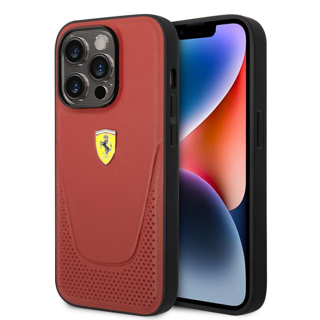 Ferrari Leather Vici Perforated Hard Case for iPhone 14 Pro Max - Red [ FEHCP14XRVIR ] - SW1hZ2U6MTM2OTM0NQ==