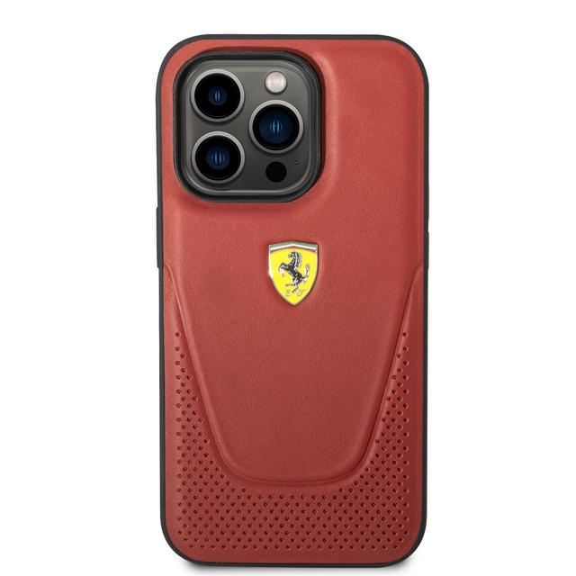 Ferrari Leather Vici Perforated Hard Case for iPhone 14 Pro Max - Red [ FEHCP14XRVIR ] - SW1hZ2U6MTM2OTM1Mg==