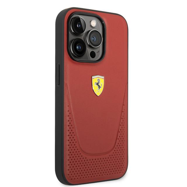 Ferrari Leather Vici Perforated Hard Case for iPhone 14 Pro Max - Red [ FEHCP14XRVIR ] - SW1hZ2U6MTM2OTM1Ng==