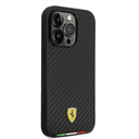 Ferrari HC PU Carbon Effect Case With Italian Flag Line For iPhone 14 Pro Max - Black [ FEHCP14XTABK ] - SW1hZ2U6MTM2OTUwNQ==