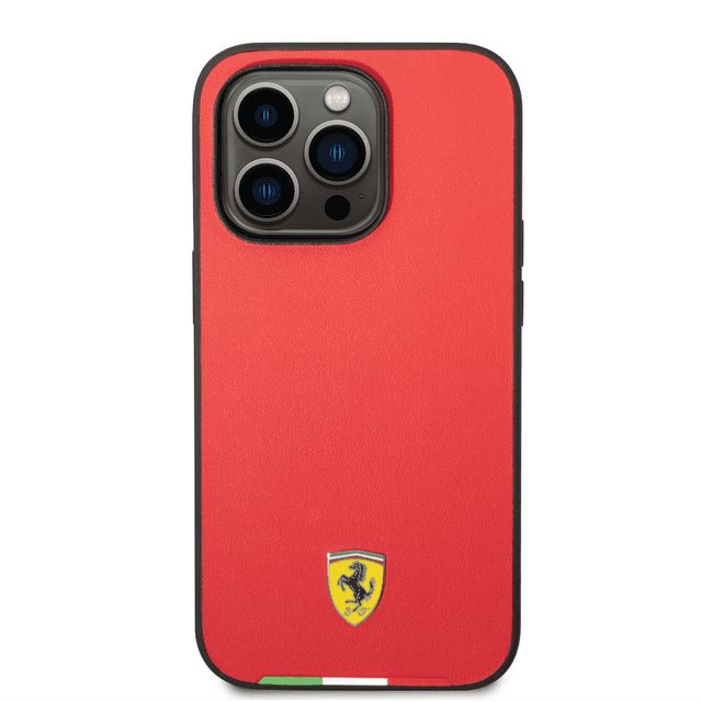 Ferrari HC PU Case With Italian Flag Line For iPhone 14 Pro Max - Red [ FEHCP14XTARE ]