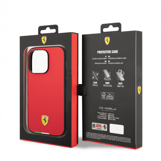 Ferrari HC PU Case With Italian Flag Line For iPhone 14 Pro Max - Red [ FEHCP14XTARE ]