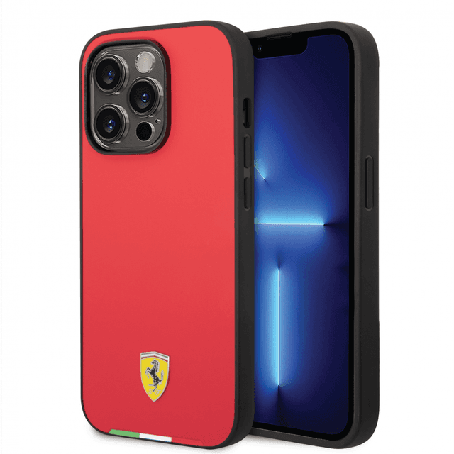 Ferrari HC PU Case With Italian Flag Line For iPhone 14 Pro Max - Red [ FEHCP14XTARE ]
