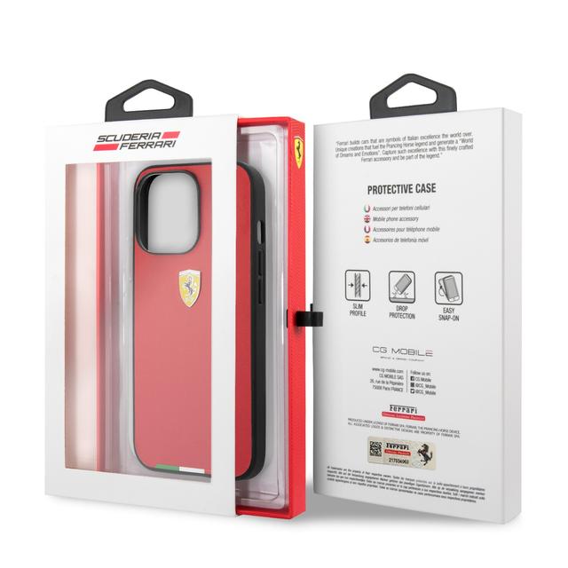 Ferrari Hard Case PU Smooth & Italian Flag Line Metal Logo For iPhone 13 Pro Max (6.7") - Red [ FESTABHCP13XRE ] - SW1hZ2U6MTM2NzQ2OQ==