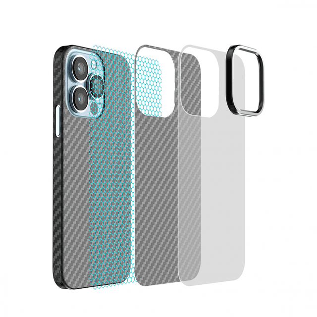 كفر ايفون 13 برو ماكس كربون أسود جرين Green Carbon Pro Case with Metal Camera Ring for iPhone 13 Pro Max Black