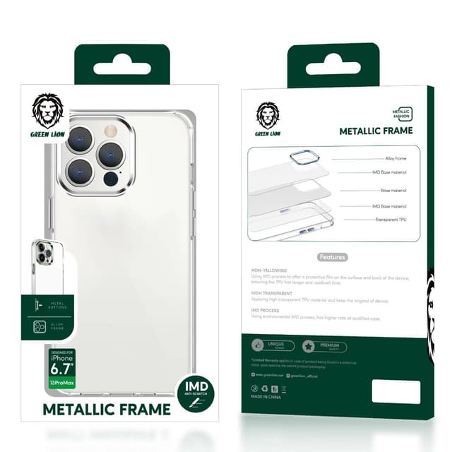 جراب آيفون 6,7 بوصة مقاوم للخدوش ذهبي غرينGreen Metallic Frame TPU Transparent Case for iPhone 13 Pro Max ( 6.7" )