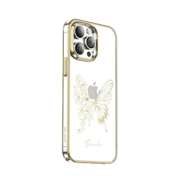 كفر ايفون 14 برو ذهبي غرين Green Lion Nature 2 Butterfly Case for iPhone 14 Pro Gold