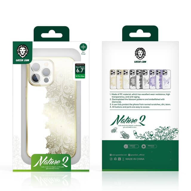 كفر ايفون 14 برو ماكس ذهبي غرين Green Lion Nature 2 Garland Case for iPhone 14 Pro Max Gold