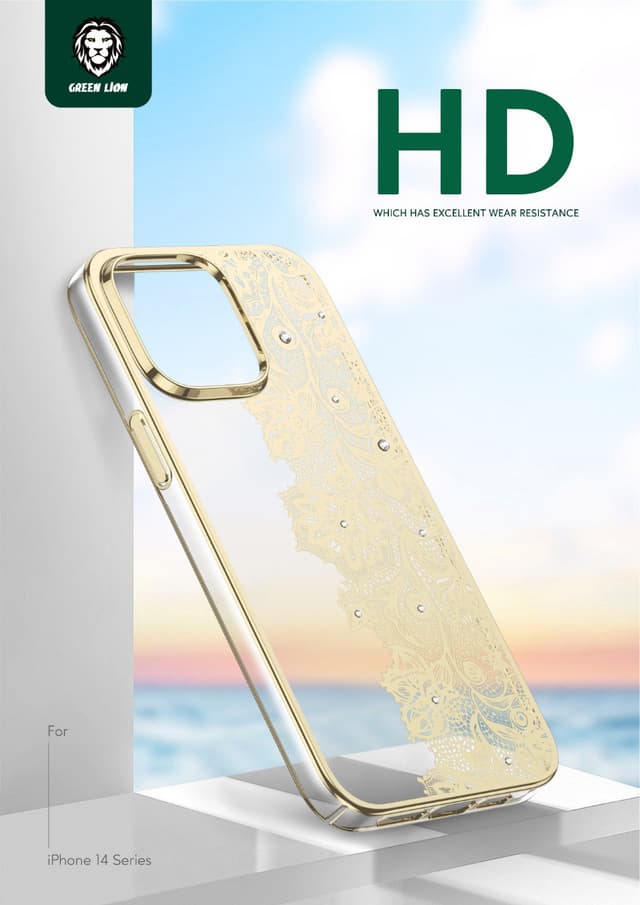 كفر ايفون 14 برو ماكس ذهبي غرين Green Lion Nature 2 Garland Case for iPhone 14 Pro Max Gold
