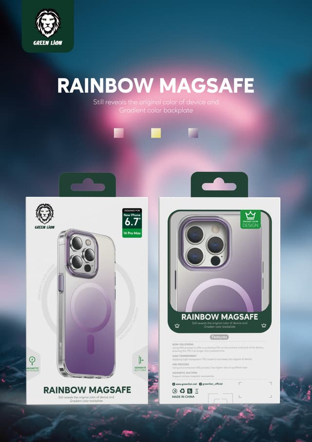 Green Rainbow Magsafe Case for iPhone 14 Pro (6.1") - Gold