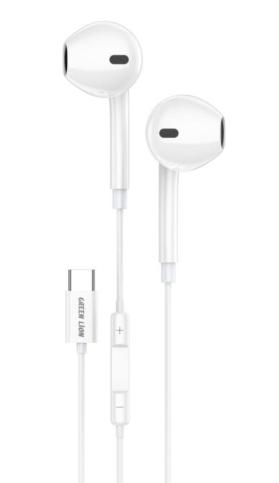 سماعات سلكية أبيض جرين Green Stereo Earphones with Type-C Connector