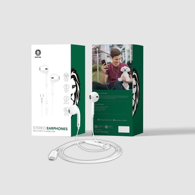 سماعات سلكية أبيض جرين Green Stereo Earphones with Type-C Connector