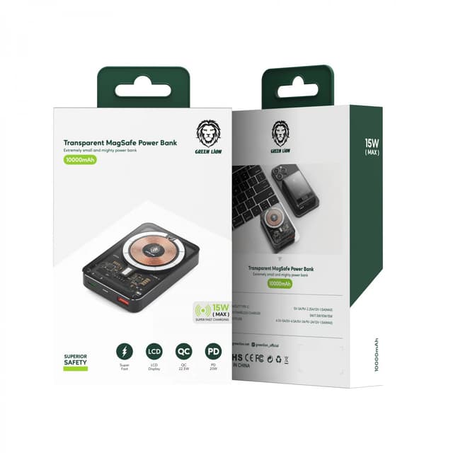 Green Lion Green Transparent Magsafe Power Bank 10000mAh ( QC 22.5W + PD 20W ) 15W - Black [ GNTPMGPBBK ]