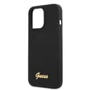 Guess Liquid Silicone Case With Gold Metal Logo Script For iPhone 13 Pro (6.1") - Black [ GUHCP13LLSLMGBK ] - SW1hZ2U6MTM4Mjk4Ng==