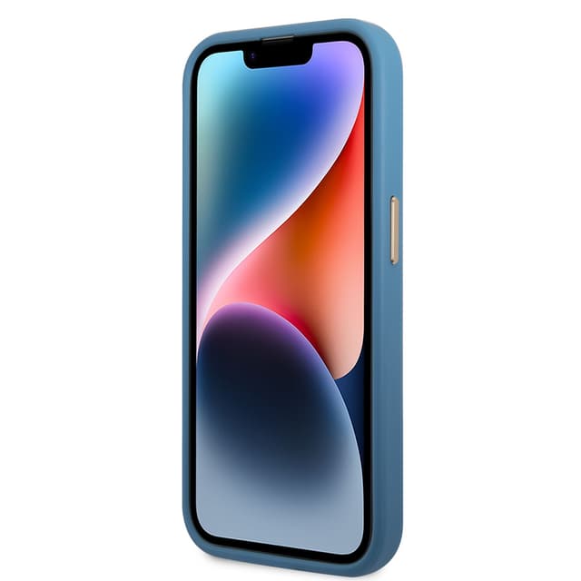 كفر ايفون 14 برو أزرق جيس Guess PC/TPU 4G PU Case With Metal Camera Outline & Buttons For iPhone 14 Pro Blue