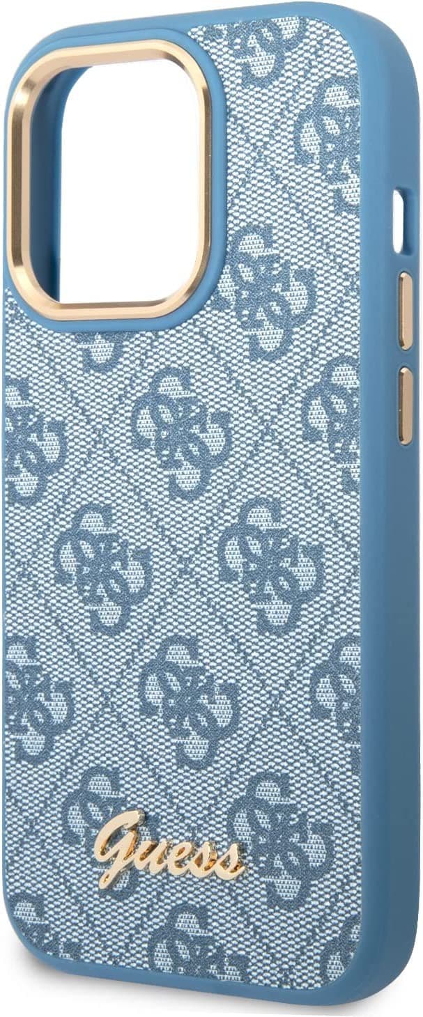 كفر ايفون 14 برو أزرق جيس Guess PC/TPU 4G PU Case With Metal Camera Outline & Buttons For iPhone 14 Pro Blue
