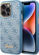 كفر ايفون 14 برو أزرق جيس Guess PC/TPU 4G PU Case With Metal Camera Outline & Buttons For iPhone 14 Pro Blue