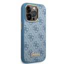 كفر ايفون 14 برو أزرق جيس Guess PC/TPU 4G PU Case With Metal Camera Outline & Buttons For iPhone 14 Pro Blue